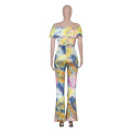 Summer Printed One-Shoulder Jumpsuit Plus-Size Women Clothing